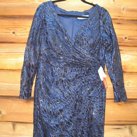 Mac Duggal 12412 Womens LONG SLEEVE RUCHED SEQUINED V-NECK GOWN Dress - Picture 7 of 15